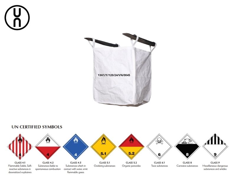 UN rating code printed on FIBC bag panel
