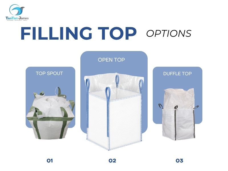 Comparison of FIBC open top, spout top, and duffle top