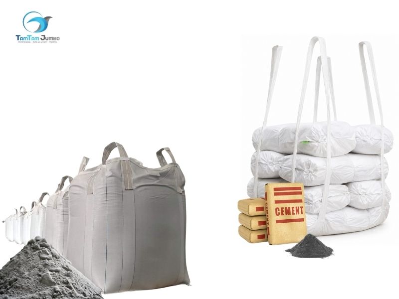 FIBC cement bags stored outdoors at distribution yard