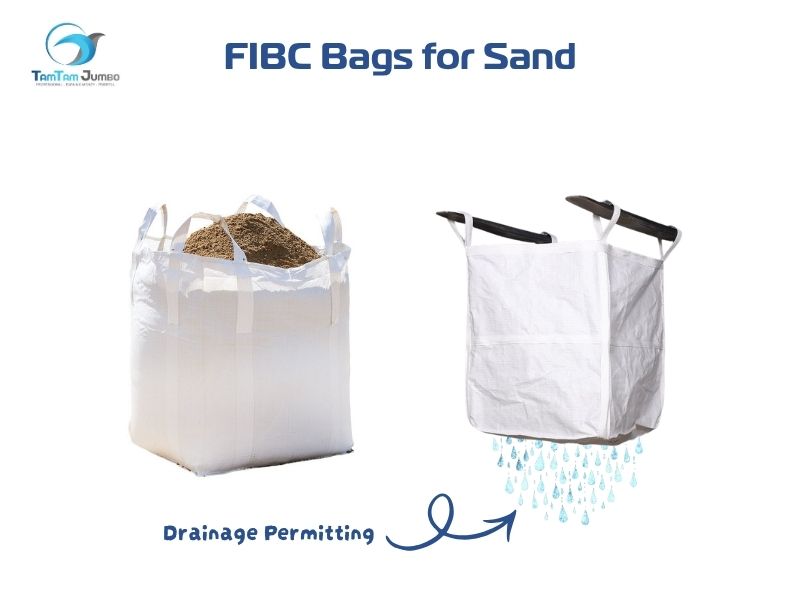 Drainage permitting fabric for wet sand FIBC bags